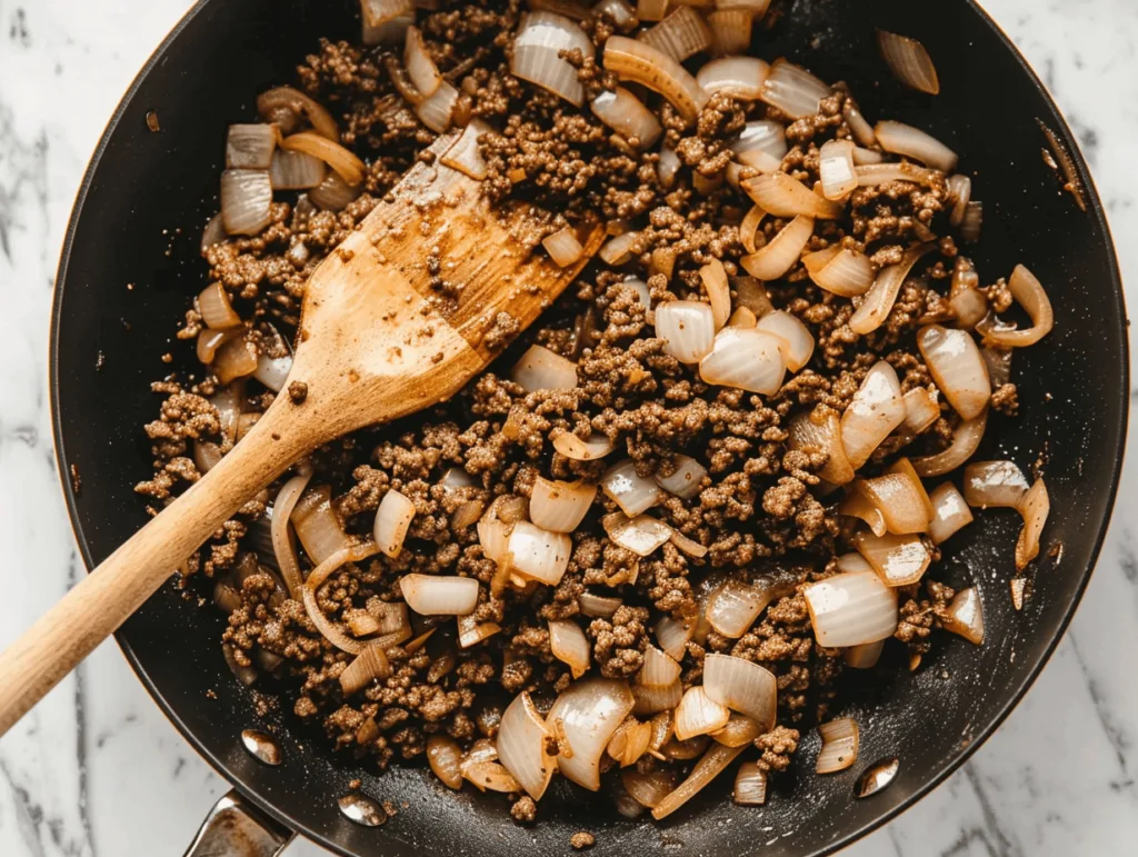 Chicken breasts sautéing with garlic in a skillet