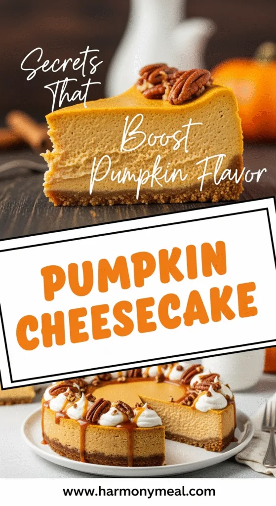Pumpkin cheesecake slice with creamy filling and spiced graham crust