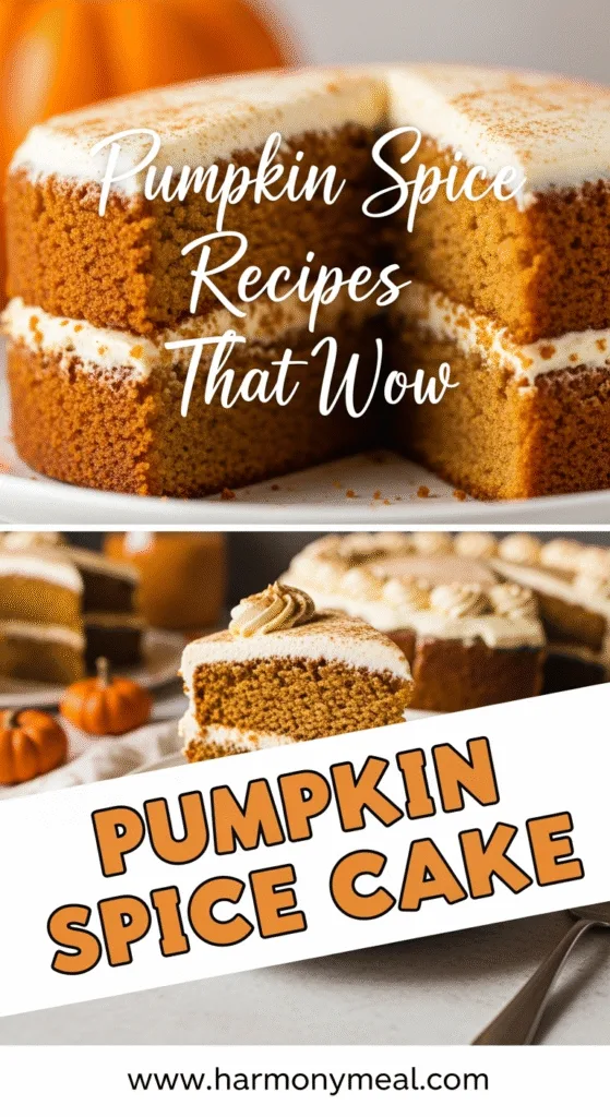 Moist homemade pumpkin spice cake with cream cheese frosting and pecans