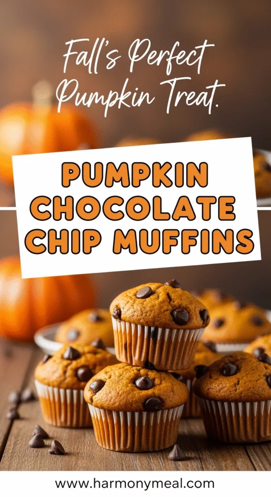 Pumpkin chocolate chip muffins close-up on rustic table, vibrant colors