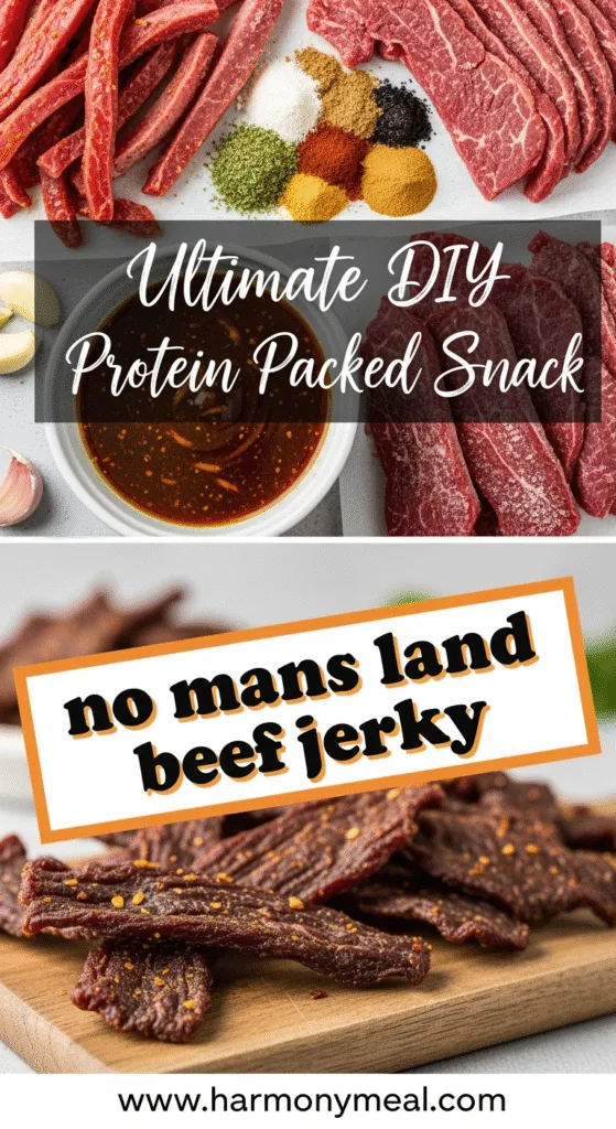 No Mans Land beef jerky recipe with marinated raw and finished slices