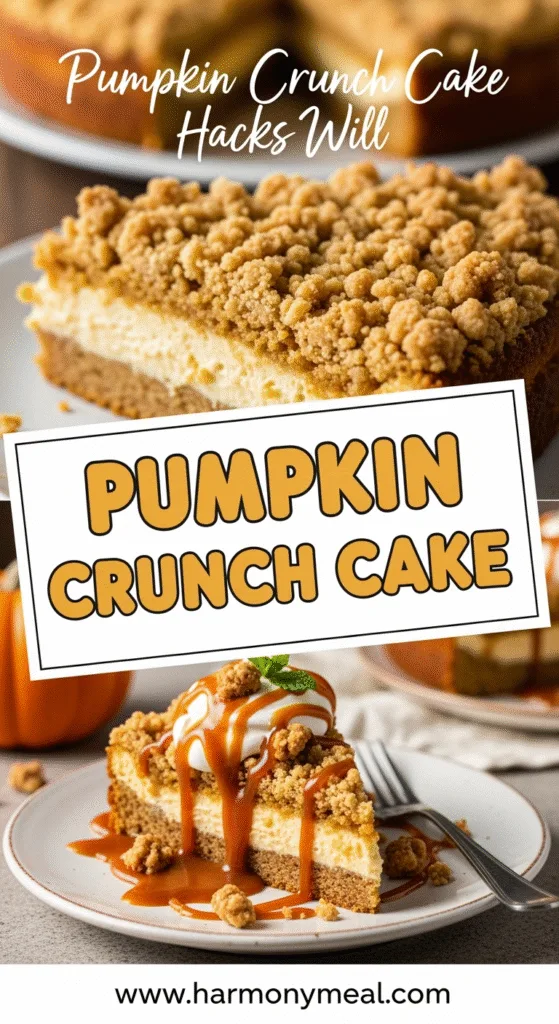 Pumpkin crunch cake with creamy layers and golden crunchy topping slice