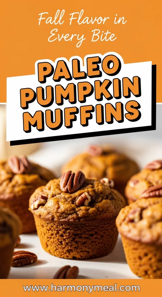 Close-up of moist paleo pumpkin muffins with golden tops and pecans