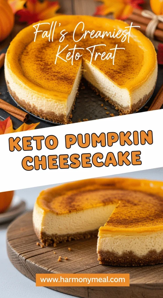 Keto pumpkin cheesecake with creamy filling and gluten-free crust autumn dessert
