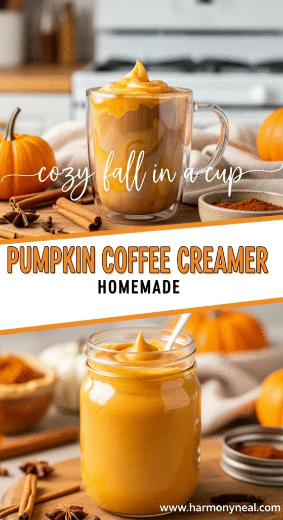 Homemade pumpkin coffee creamer creamy texture cozy fall coffee recipe