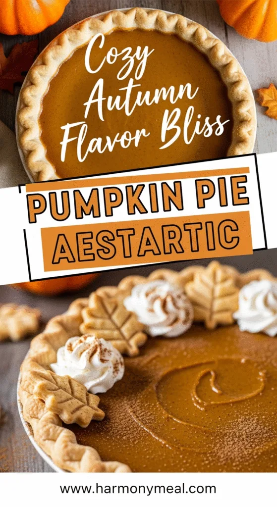 Pumpkin pie aesthetic with glossy filling, flaky crust, cinnamon, whipped cream