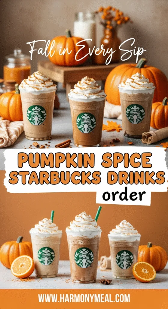 Pumpkin spice Starbucks drinks order featuring latte, cold brew, frappuccino.