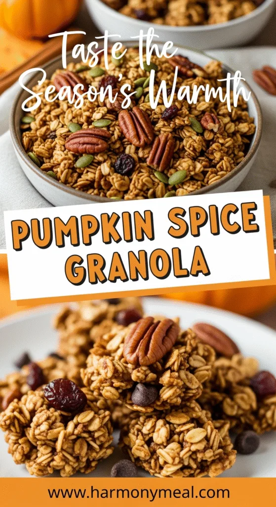 Cozy homemade pumpkin spice granola with pecans and warm autumn spices