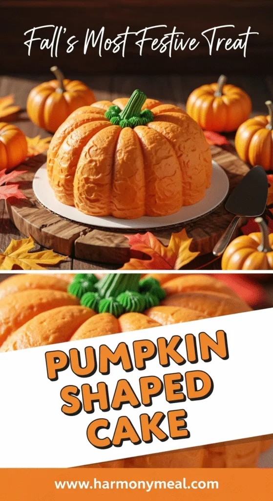 Pumpkin shaped cake with creamy frosting perfect fall festive dessert