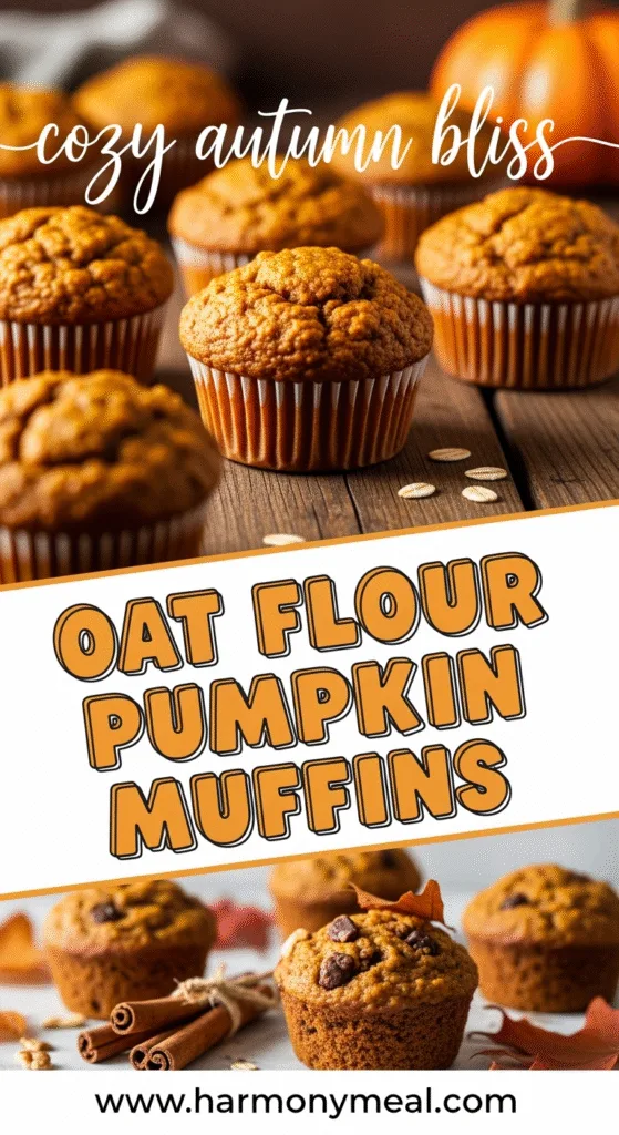 Oat flour pumpkin muffins close-up with warm autumn styling and textures