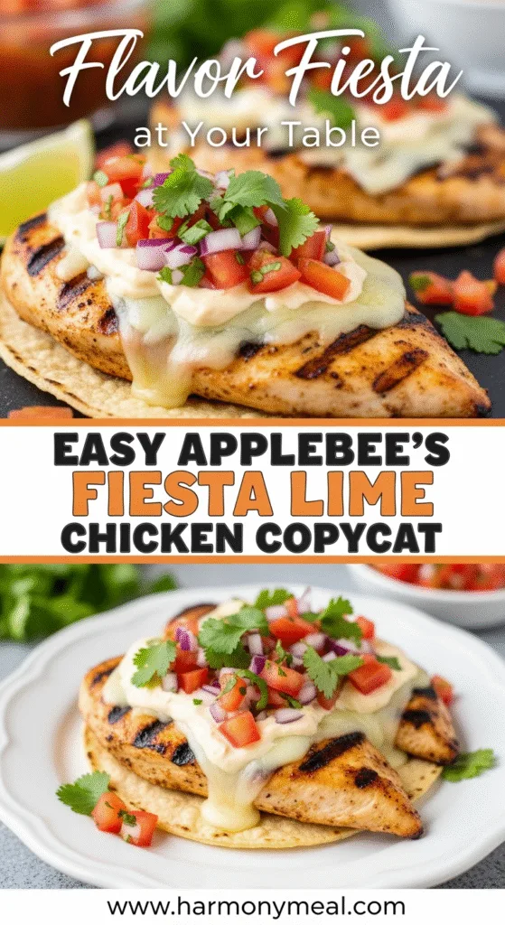 Easy Applebee’s Fiesta Lime Chicken with grilled cheesy fiesta toppings