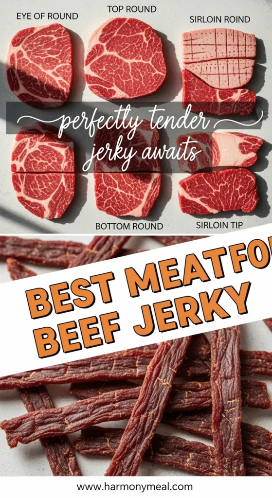 Best meat cuts for beef jerky shown with vibrant colors and textures.