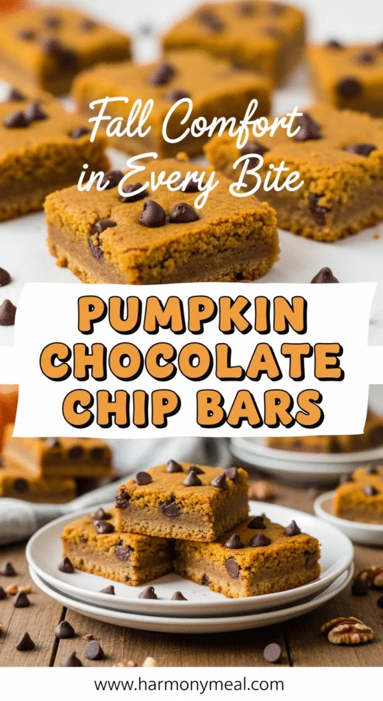 Pumpkin chocolate chip bars cozy autumn dessert on rustic wooden plate