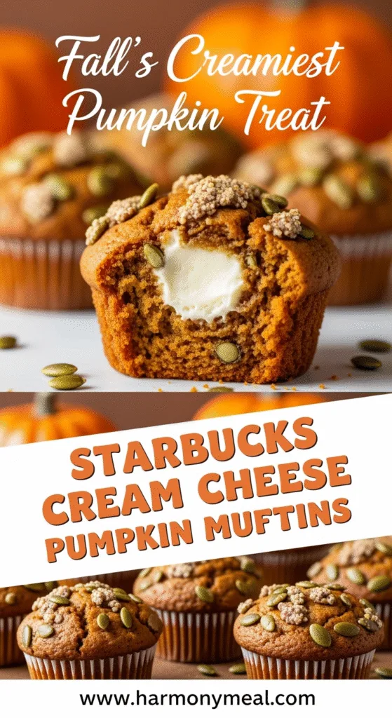 Starbucks cream cheese pumpkin muffins with pepita topping and warm lighting