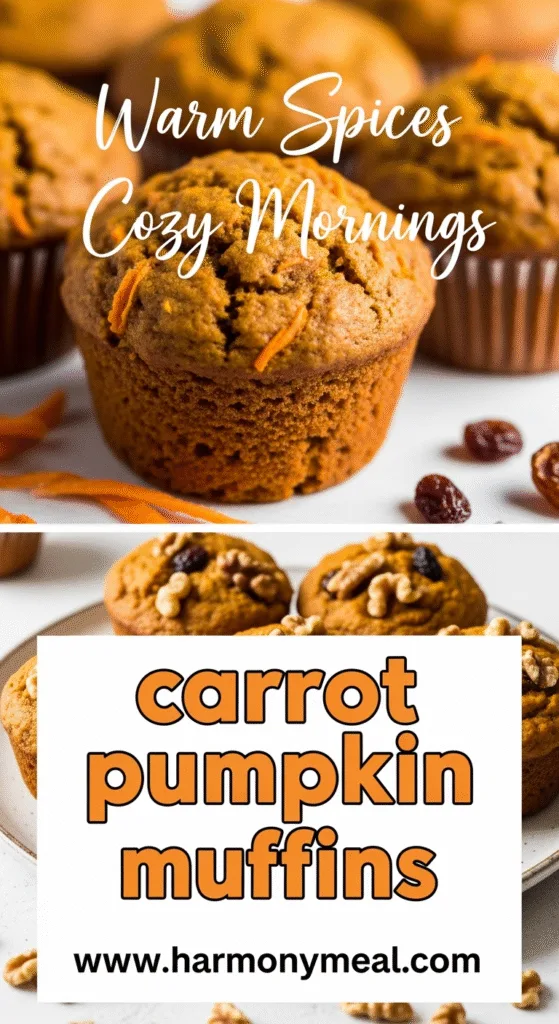 Carrot pumpkin muffins fresh baked moist crumb walnuts raisins autumn breakfast
