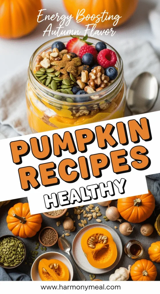 Healthy pumpkin recipes energy bowl with nuts, berries, and seeds.