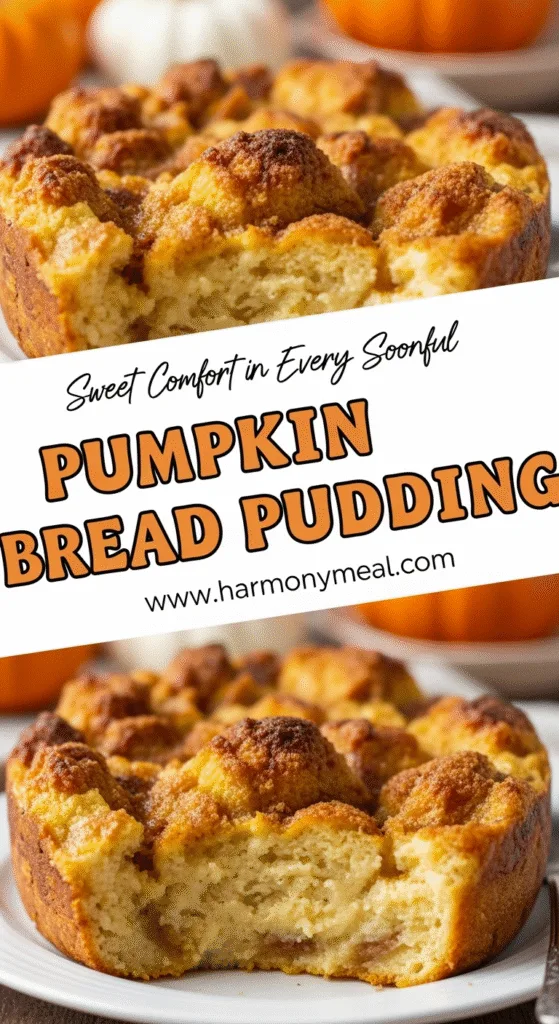 Warm pumpkin bread pudding with creamy custard and golden crispy top.