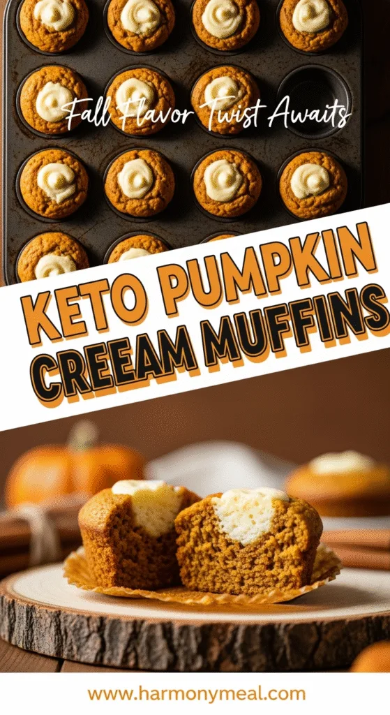 Keto pumpkin cream cheese muffins with warm fall flavors and cocoa swirl