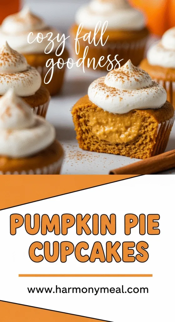 Pumpkin pie cupcakes with whipped cream and cinnamon in warm lighting