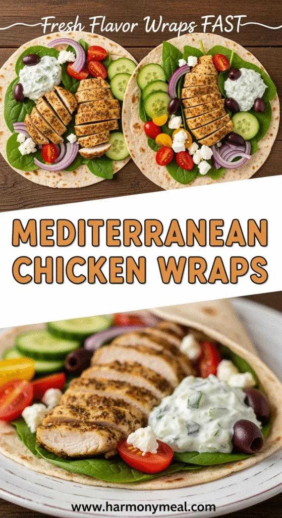 Mediterranean chicken wraps with fresh vegetables and creamy tzatziki sauce