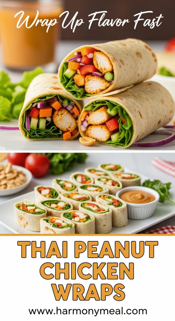 Thai Peanut Chicken Wraps close-up with fresh vegetables and peanut sauce.