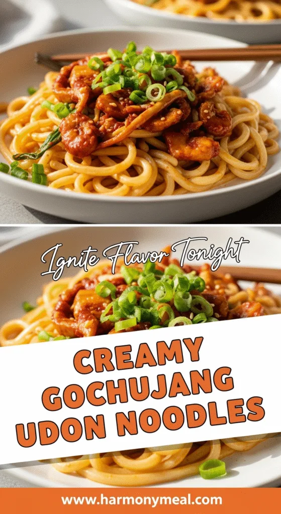 Creamy gochujang udon noodles with mushrooms, sesame, and fresh cilantro