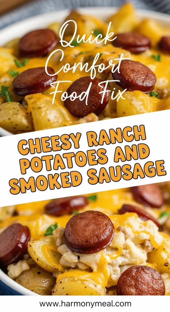Cheesy ranch potatoes and smoked sausage family dinner recipe close-up