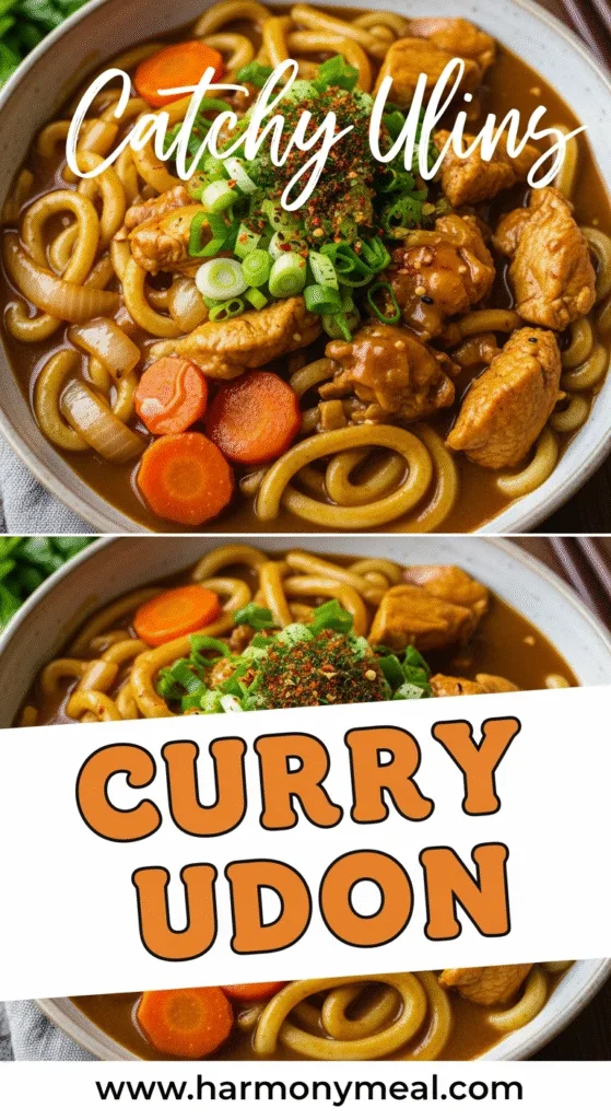 Curry udon with thick noodles, chicken, vegetables, and rich curry sauce