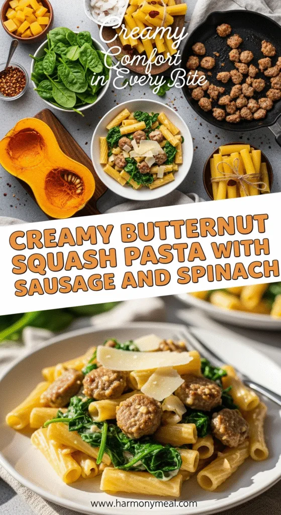 Creamy butternut squash pasta with sausage spinach vibrant rustic meal