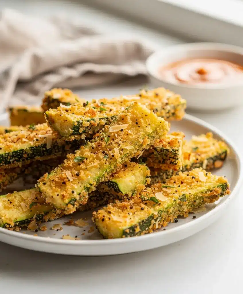 Crispy parmesan zucchini fries with herbs and creamy dipping sauce