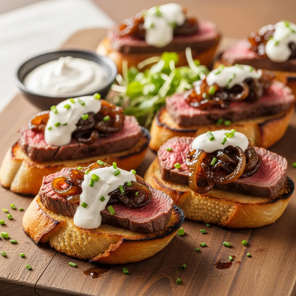 Ingredients for Steak Crostini with Horseradish Sauce & Caramelized Onions