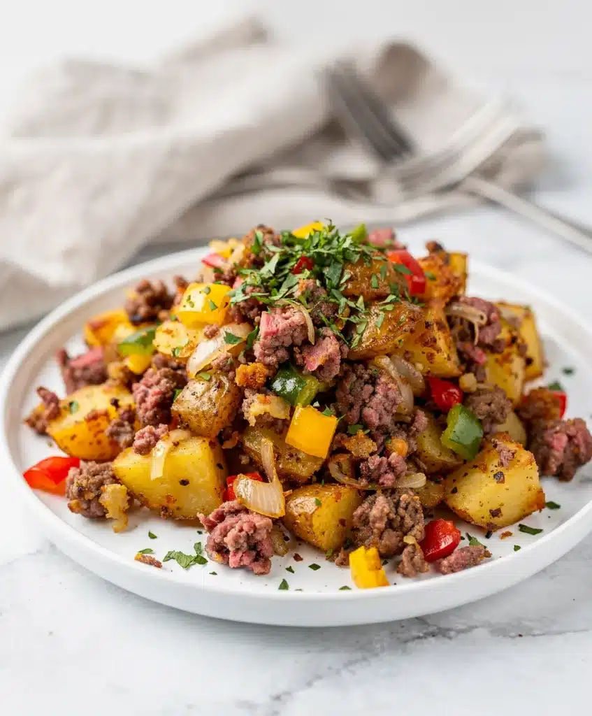 Classic corned beef hash recipe with crispy potatoes and savory shredded beef.