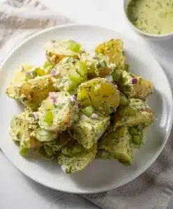 Creamy lemon dill potato salad with tender potatoes and fresh herbs
