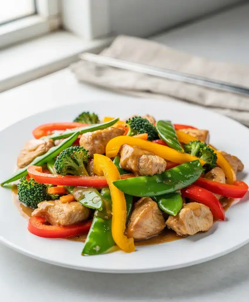 Stir fry chicken and vegetables recipe for a vibrant healthy dinner.