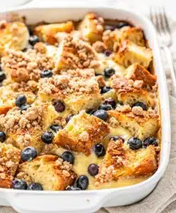 Delicious overnight French toast bake with creamy custard and crispy golden topping.