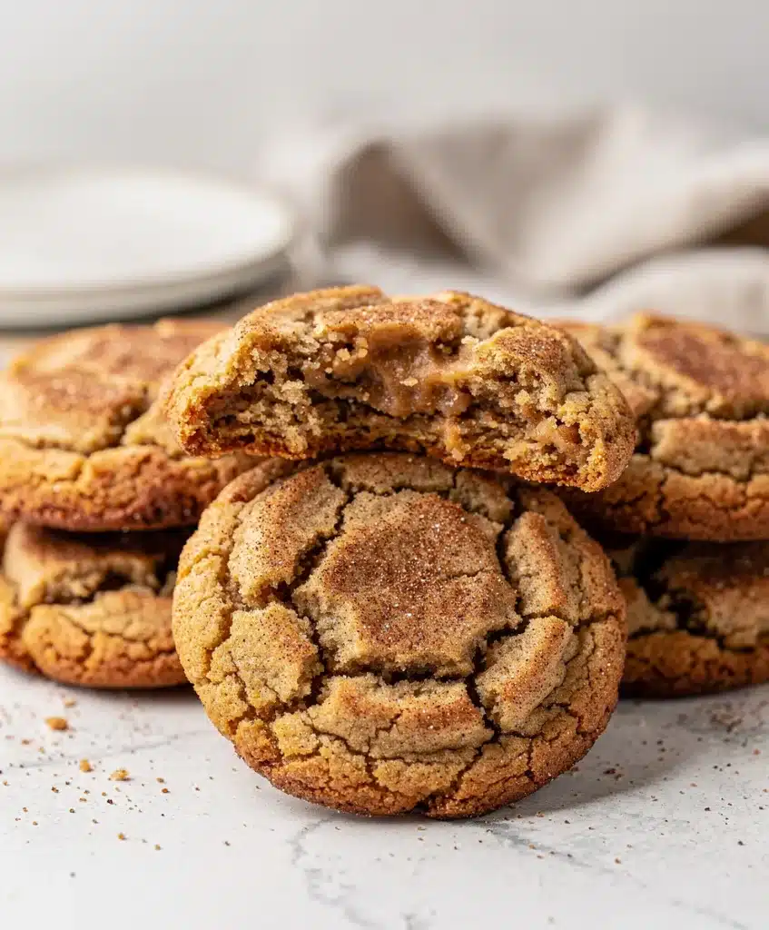 Brown butter snickerdoodles with a crispy cinnamon sugar crust and chewy center.