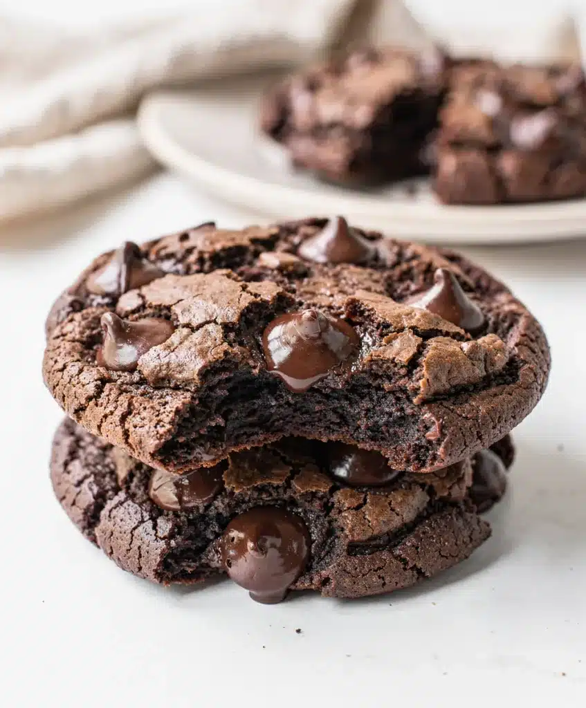 Chocolate brownie cookies with a fudgy interior and crackly top.