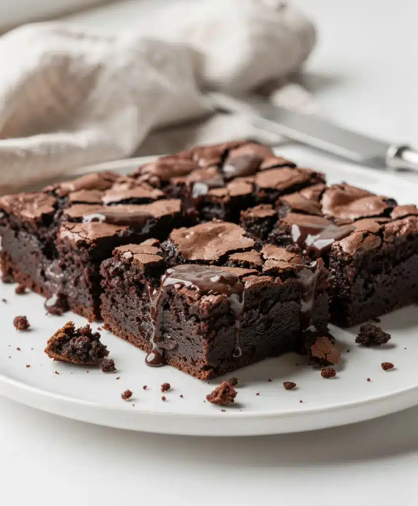 Classic fudgy brownie recipe with a crackly top and gooey chocolate interior.