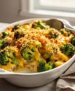 Creamy make ahead cheesy broccoli casserole with crispy golden panko topping.