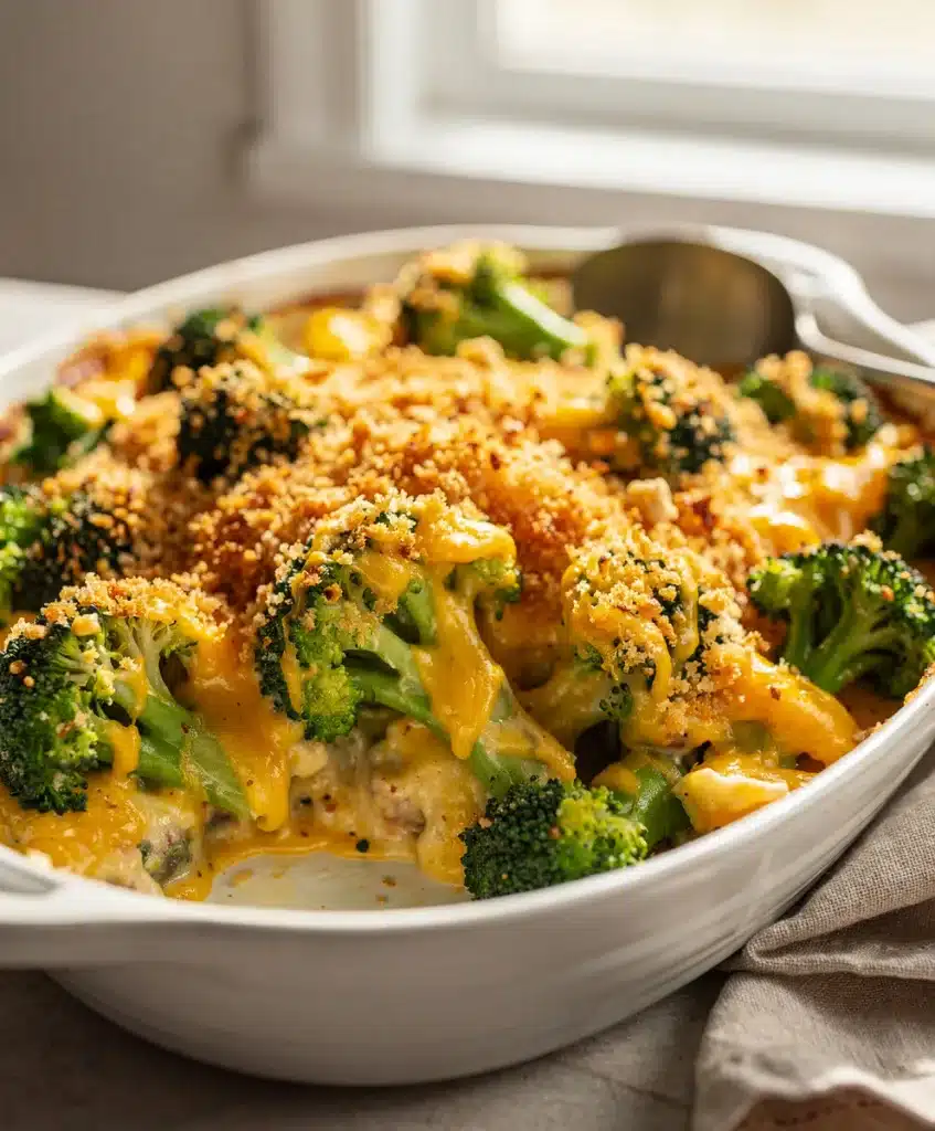 Creamy make ahead cheesy broccoli casserole with crispy golden panko topping.