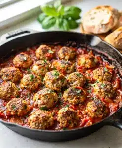 Make ahead turkey meatball marinara skillet with creamy tomato sauce