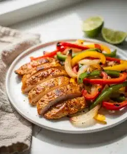 Make ahead sheet pan chicken fajitas with peppers onions and warm tortillas
