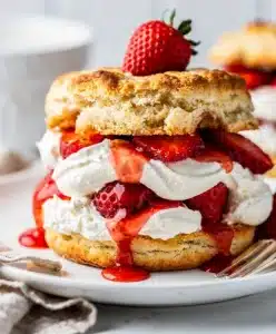 Make ahead strawberry shortcake with juicy berries and vanilla whipped cream