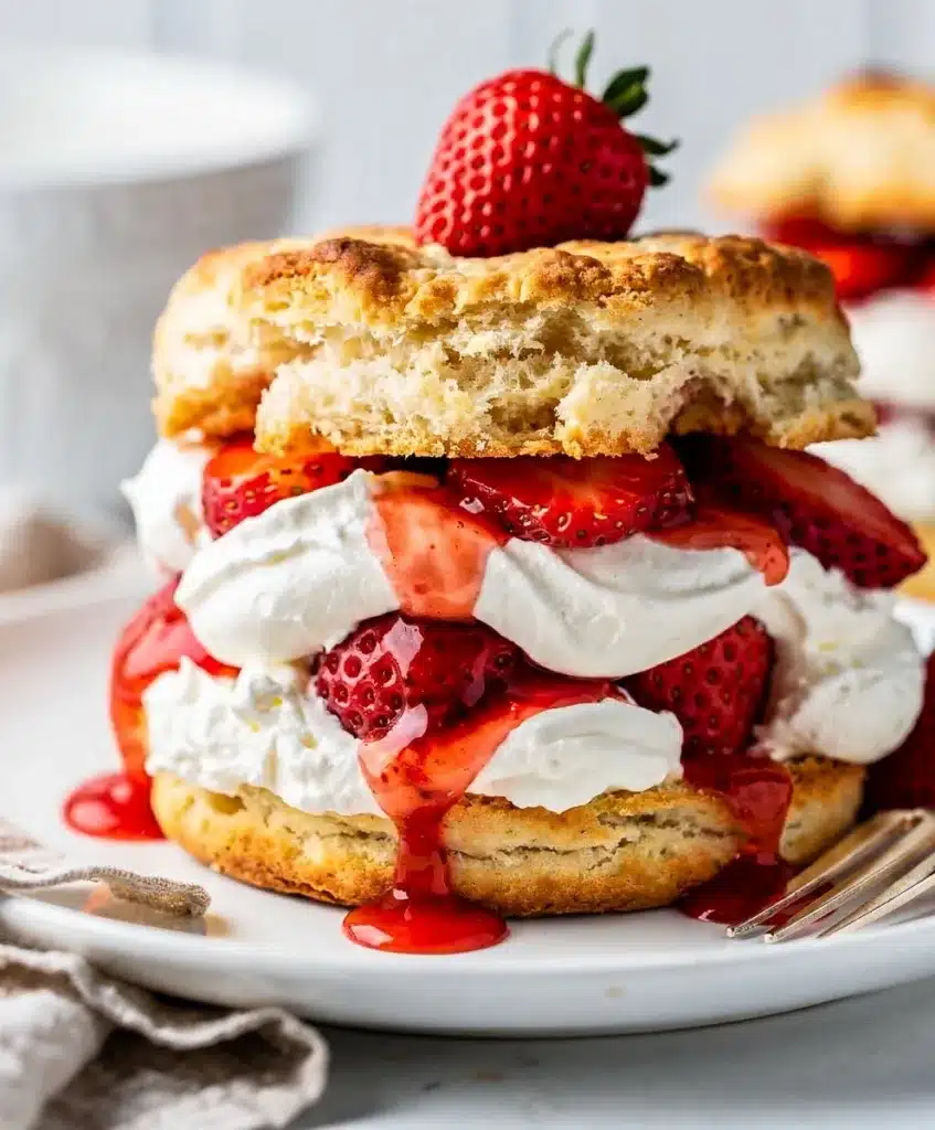 Make ahead strawberry shortcake with juicy berries and vanilla whipped cream