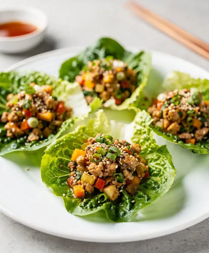 Asian chicken lettuce cups with hoisin and sesame