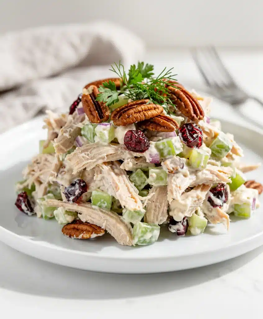 Classic creamy chicken salad with cranberries pecans and fresh herbs recipe