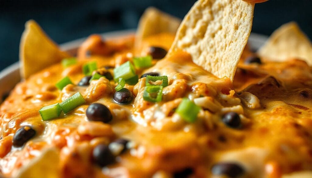 A bowl of Crack Chicken Chili garnished with bacon bits and green onions, ready to serve.