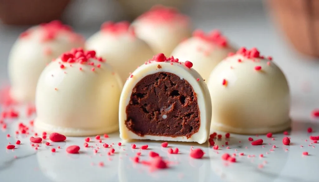 A festive display of Peppermint Oreo Truffles on a holiday-themed plate, garnished with crushed candy canes.