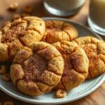 Cinnamon Toast Crunch Cookies freshly baked and dusted with cinnamon sugar, served with milk.