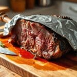Prime rib roast seasoned with kosher salt, black pepper, garlic powder, rosemary, and thyme, resting on a cutting board with fresh herbs.